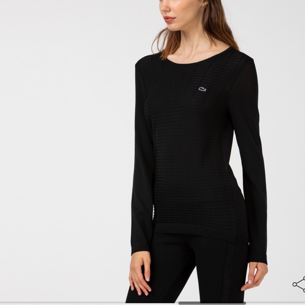 Lacoste woman’s long sleeve semi sheer black blouse size 46 or US XL